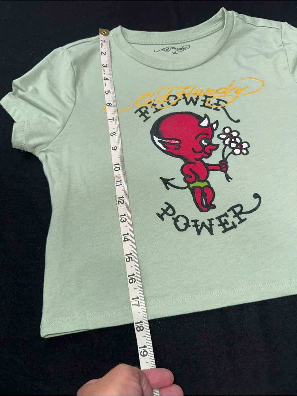 Ed Hardy Women’s XL Cropped Baby Tee Flower Power Y2K Graphic T Shirt Tattoo Art